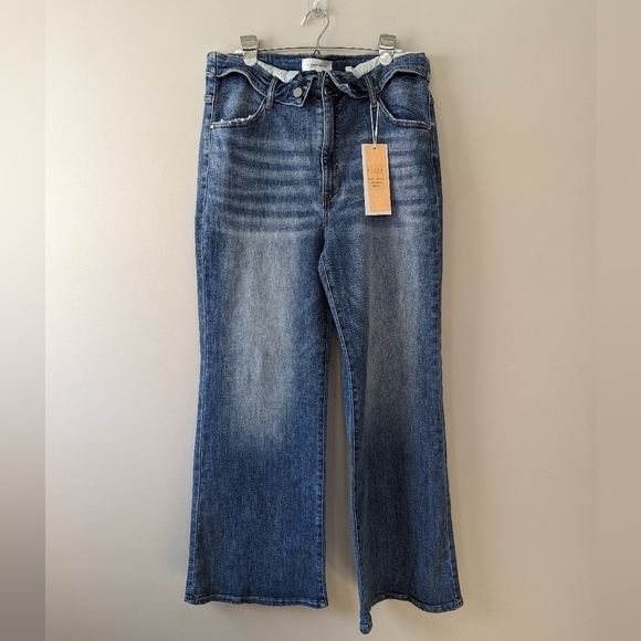Risen Jeans Jane Mid Rise Fold Over Wide Leg Jeans Size 2X - Picture 2 of 10